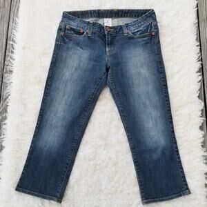 Stretch Denim Capris Lucky Brand Lody Crop Jeans Size 8 29 Dark Wash Cropped EUC